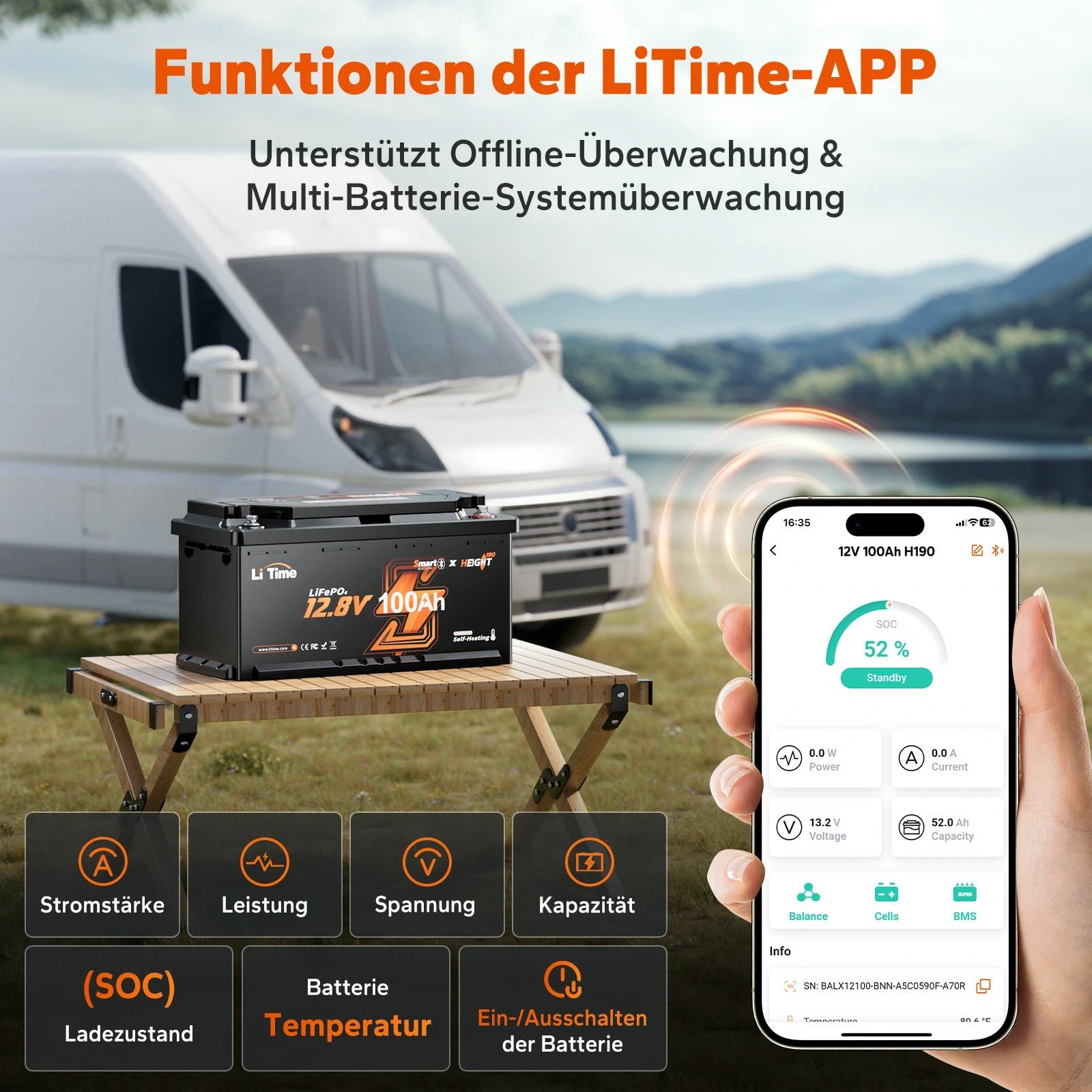 LiFePO4 12V 100Ah H190 Batterie – 200A Dauerstrom für Wohnmobil-Mover