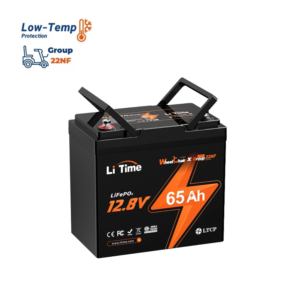 LiTime 12V 65Ah Group 22NF Deep Cycle Lithium-Batterie Rollstuhl
