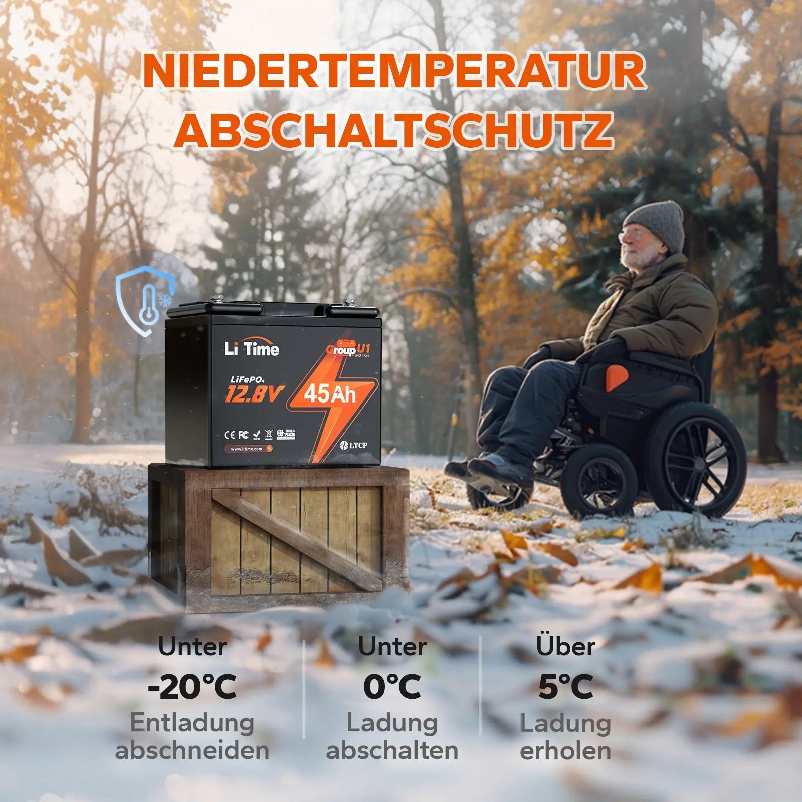 LiTime 12V 45Ah Group U1 Deep Cycle Lithium-Batterie Rollstuhl und
