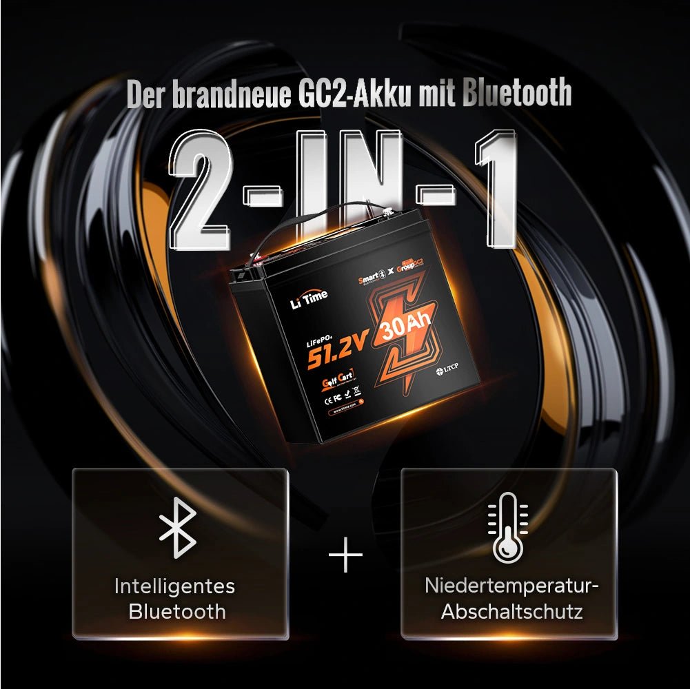 LiTime 48V 30Ah GC2 Bluetooth Lithium Batterie – LiFePO4 mit 100A BMS