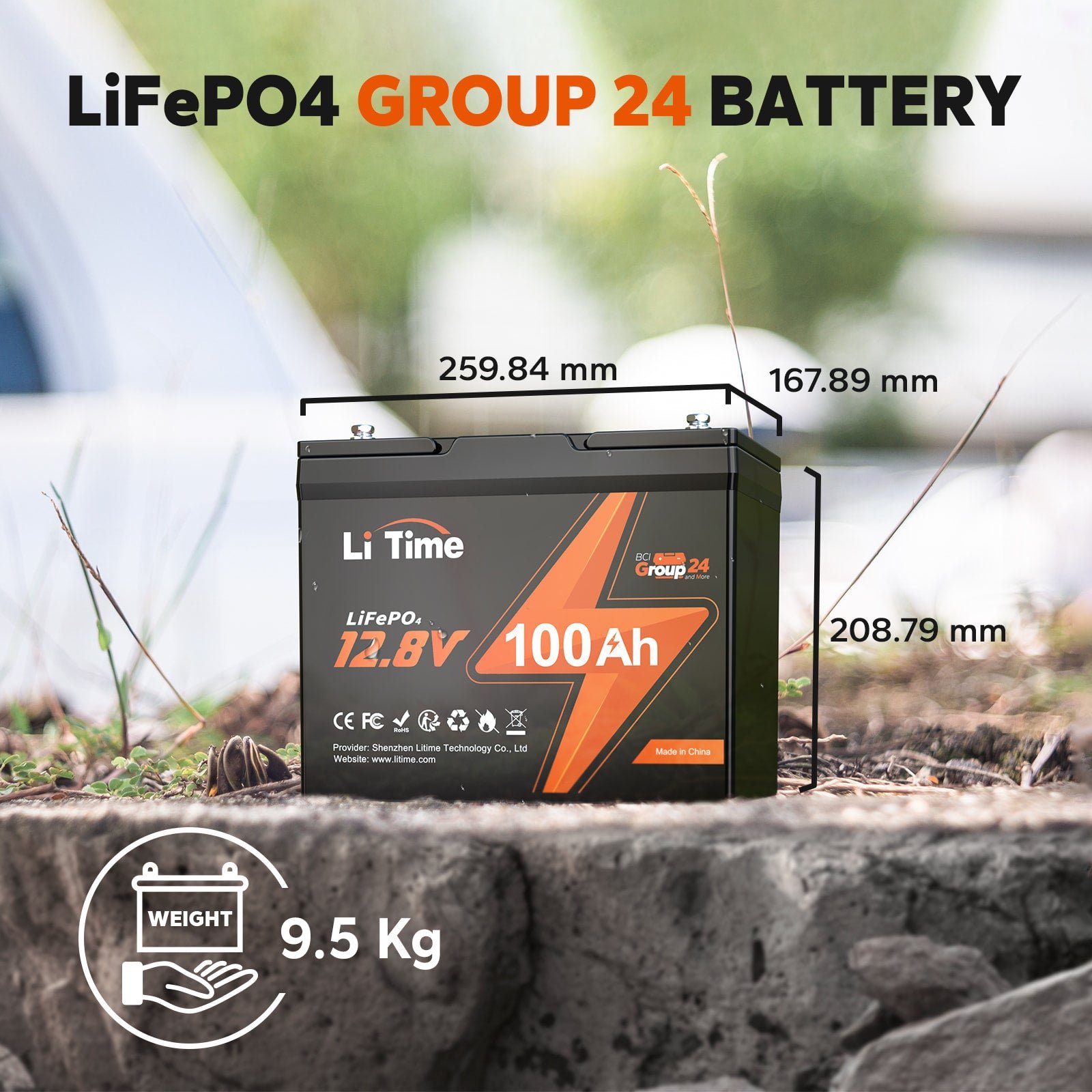 Kompakte LiTime 12V 100Ah Group24 LiFePO4-Batterie – Perfekt für
