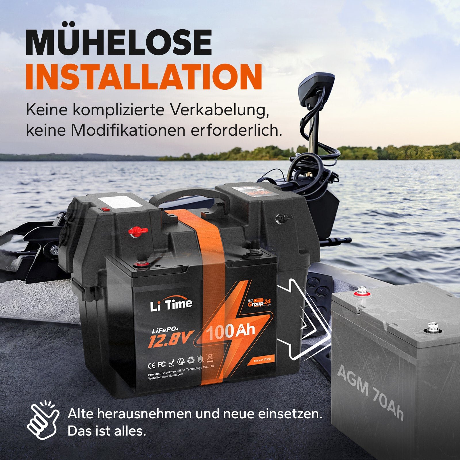 Kompakte LiTime 12V 100Ah Group24 LiFePO4-Batterie – Perfekt für