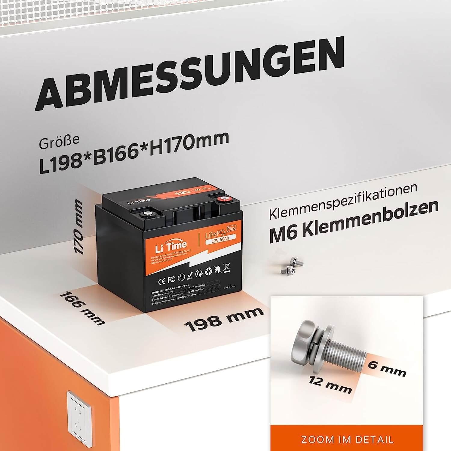 LiTime 12V 50Ah Deep Cycle Lithium Batterie für Marine, Wohnmobile