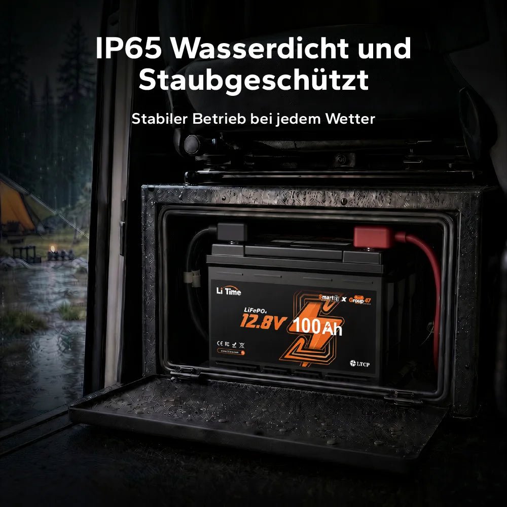 12V 100Ah LiFePO4 Batterie H168 mit Bluetooth – ultraflach für