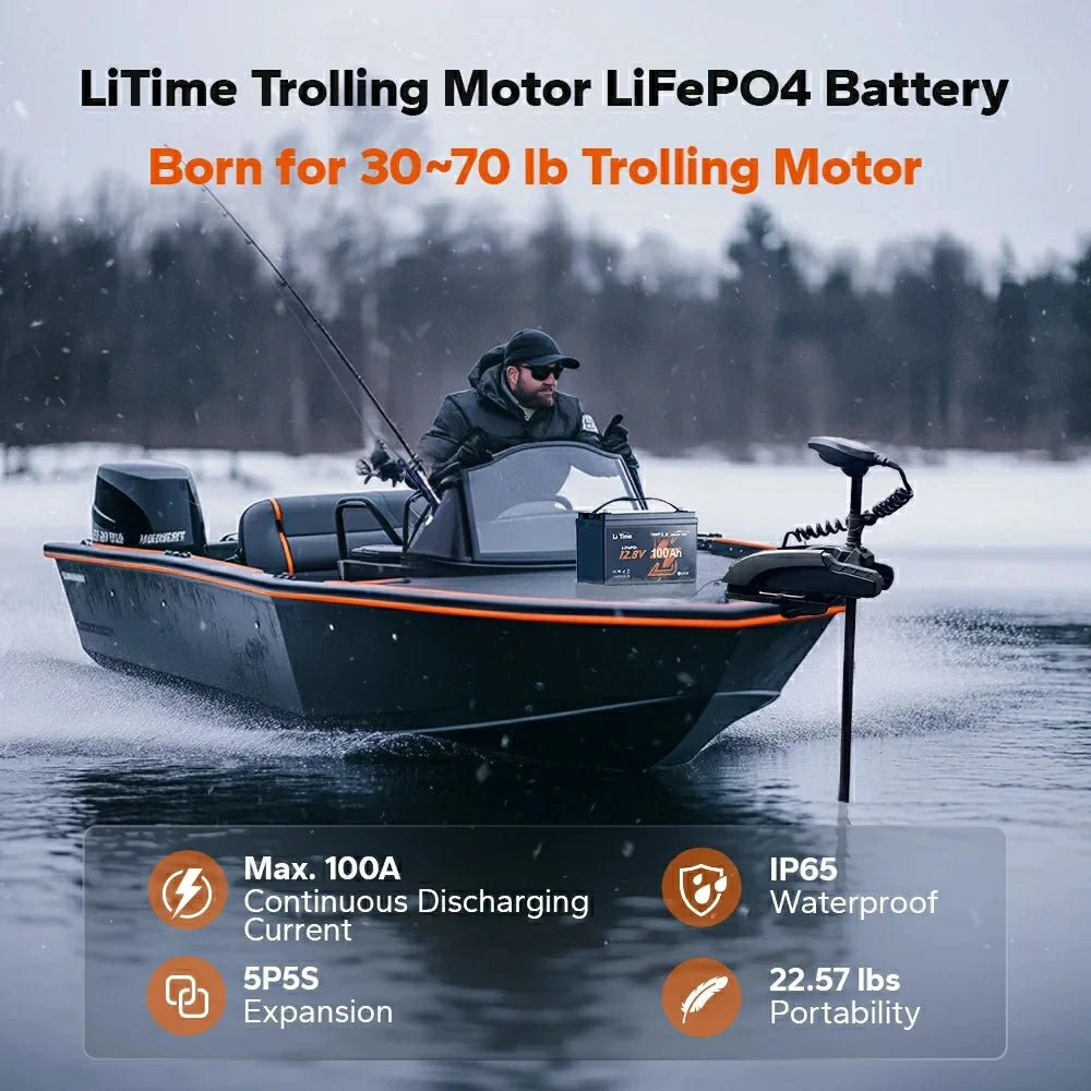 LiTime 12V 100Ah Smart LiFePO4 Marine-Batterie für elektrischen