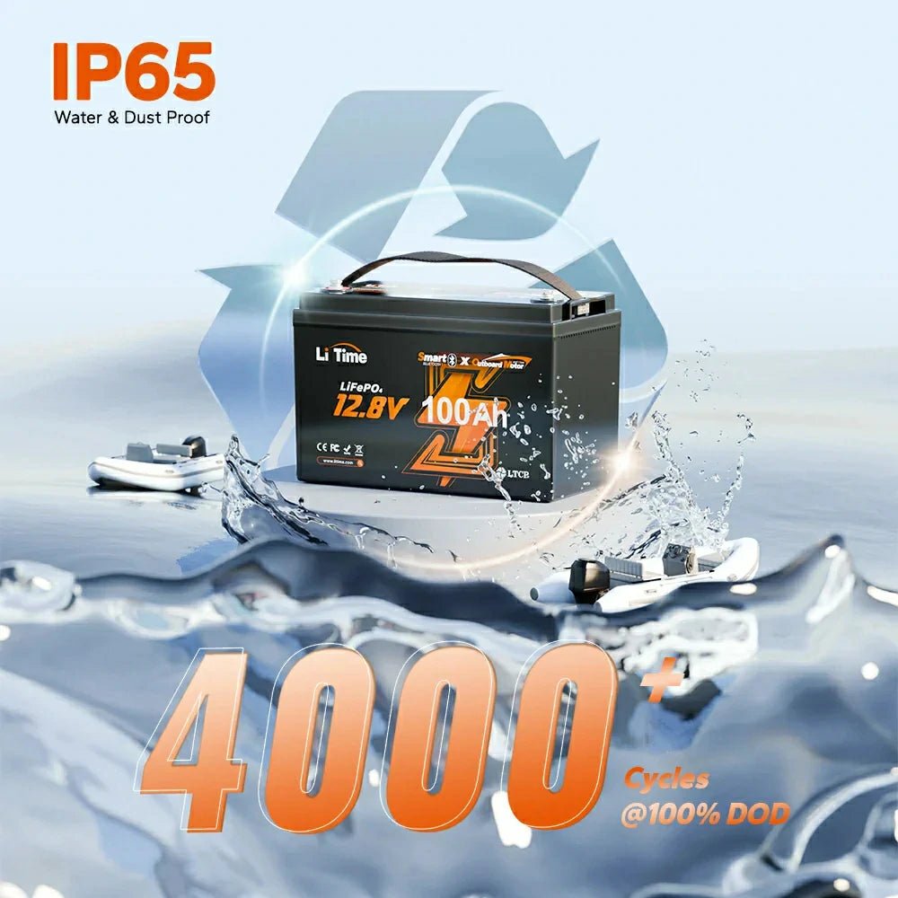 LiTime 12V 100Ah Smart LiFePO4 Marine-Batterie für elektrischen