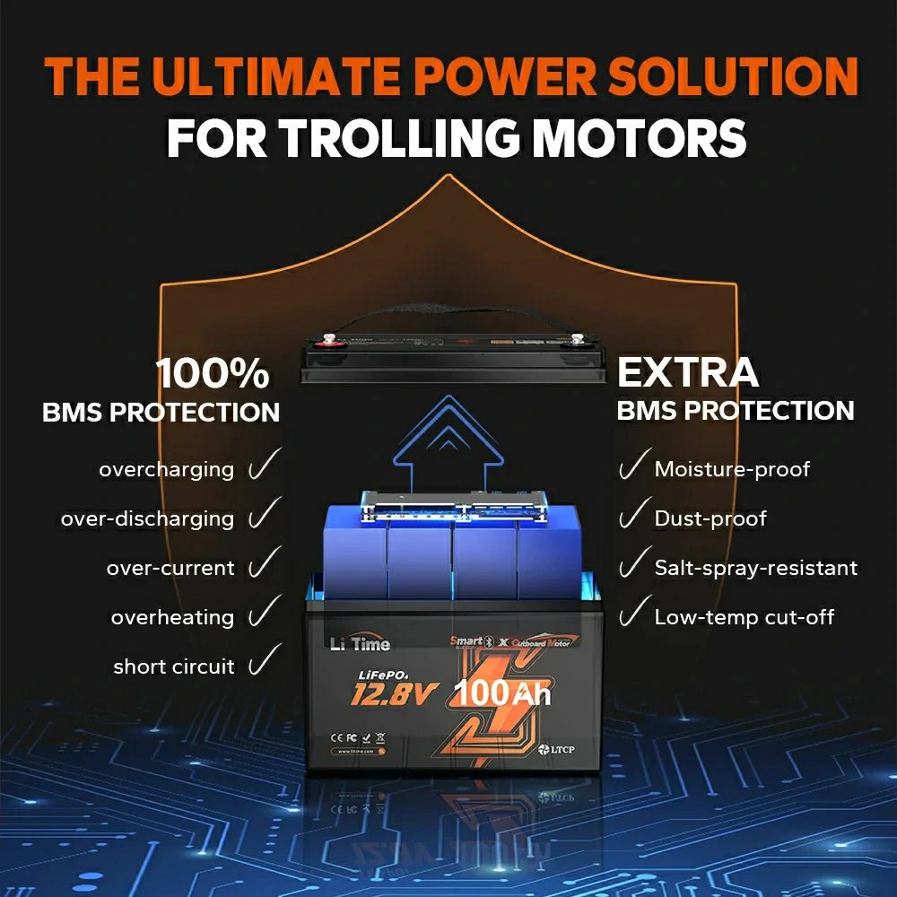 LiTime 12V 100Ah Smart LiFePO4 Marine-Batterie für elektrischen
