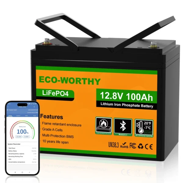 ECO-WORTHY 12V 100Ah LiFePO4 battery with Bluetooth