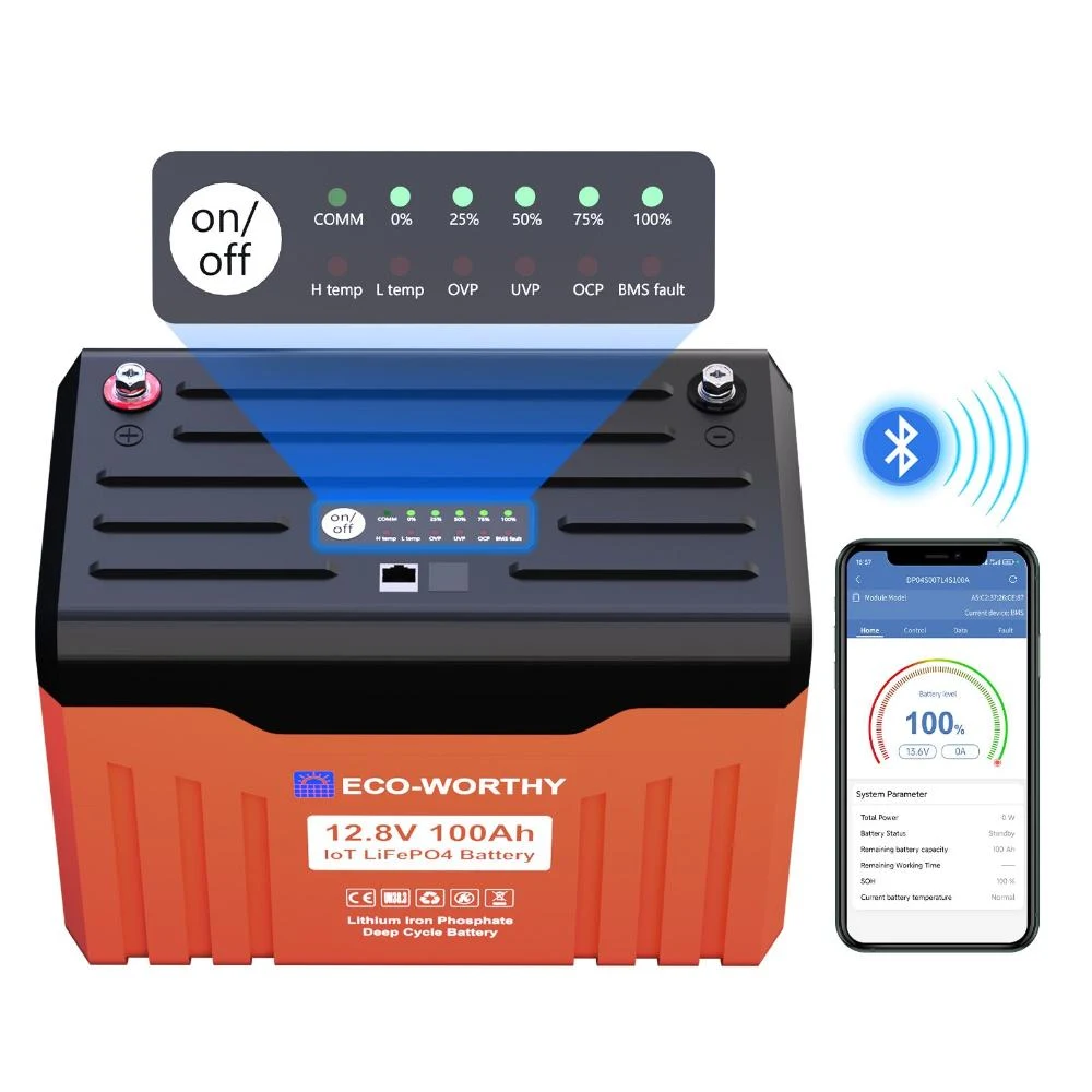 ECO-WORTHY EnergyTrek 12V 100Ah LED LiFePO4 Battery - EnergyTrek 12V 100Ah LiFePO4 Battery - LED