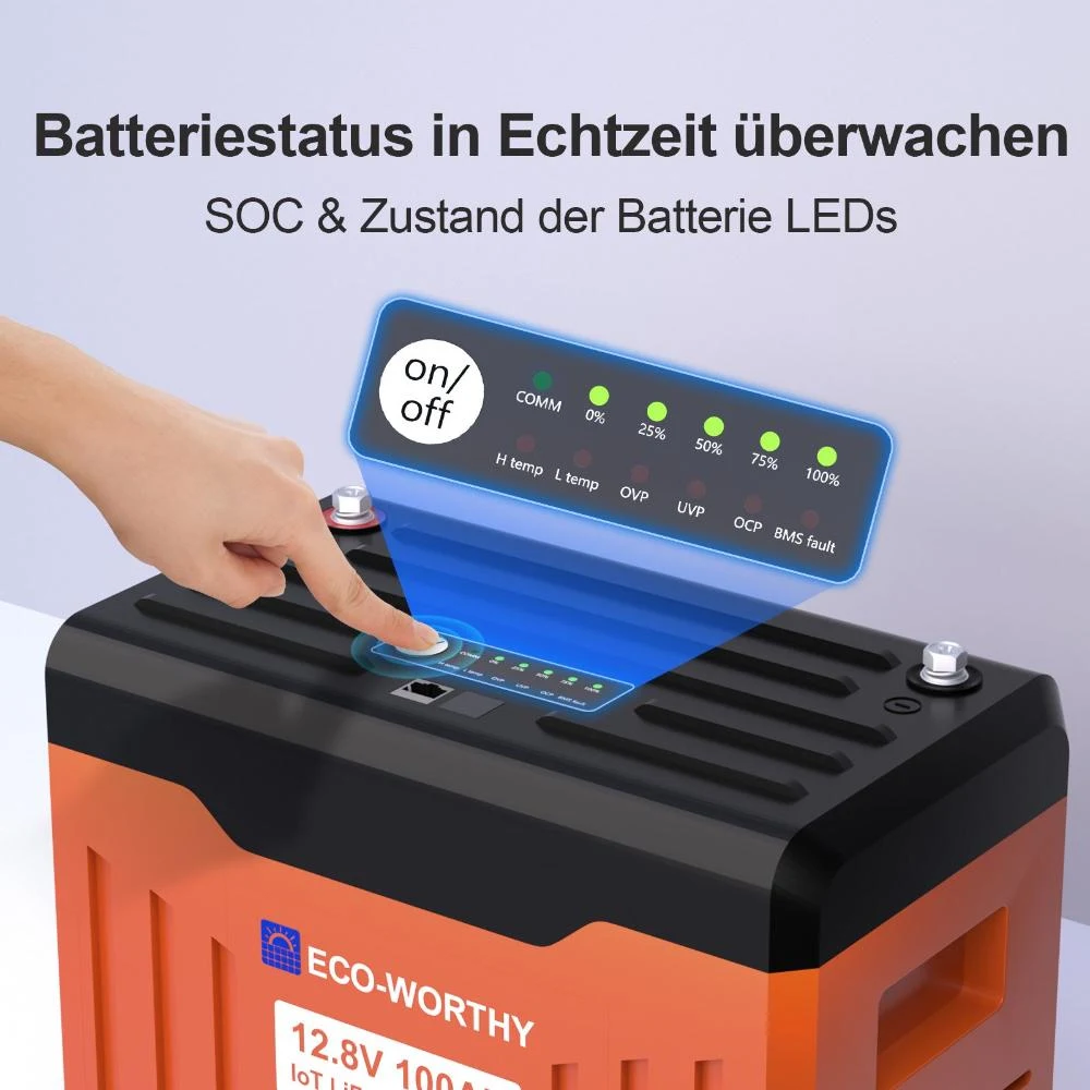 ECO-WORTHY EnergyTrek 12V 100Ah LED LiFePO4 Battery - EnergyTrek 12V 100Ah LiFePO4 Battery - LED