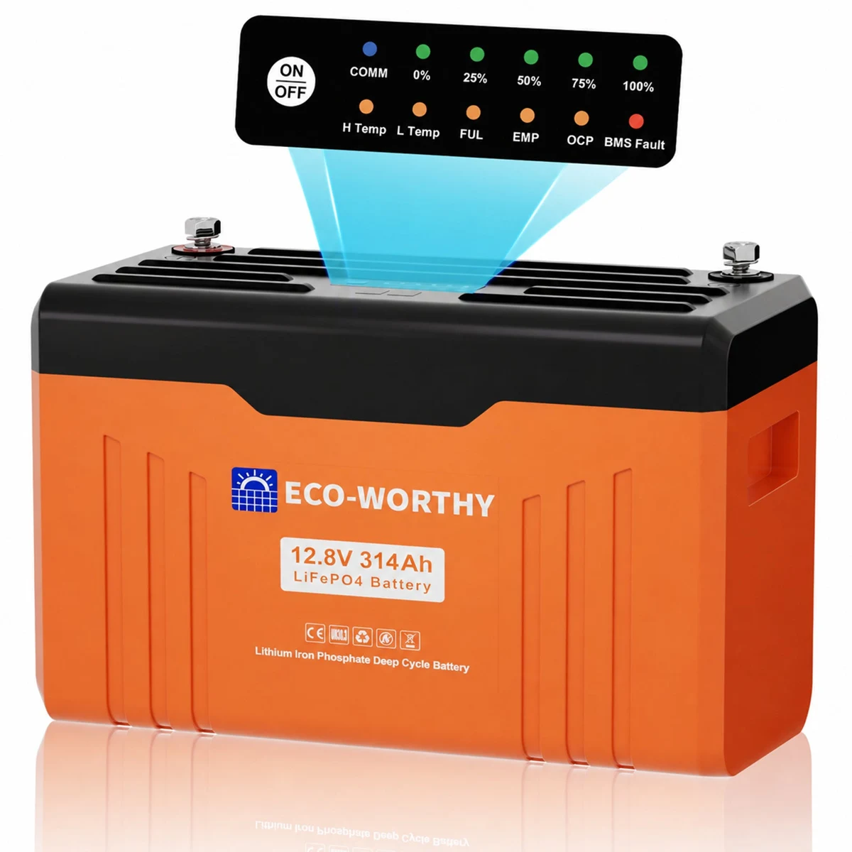 ECO-WORTHY EnergyTrek 12V 314Ah Bluetooth LED LiFePO4 Battery - EnergyTrek 12V 314Ah LiFePO4 Battery - LED