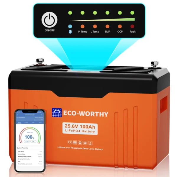 ECO-WORTHY EnergyTrek 24V 100Ah LiFePO4 battery with Bluetooth, LED version