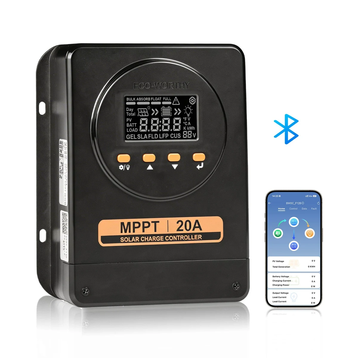 ECO-WORTHY 20A 12V/24V MPPT Solar Charge Controller with Bluetooth - 20A 12V/24V MPPT Solar Charge Controller / L03DZMPPT20A-2