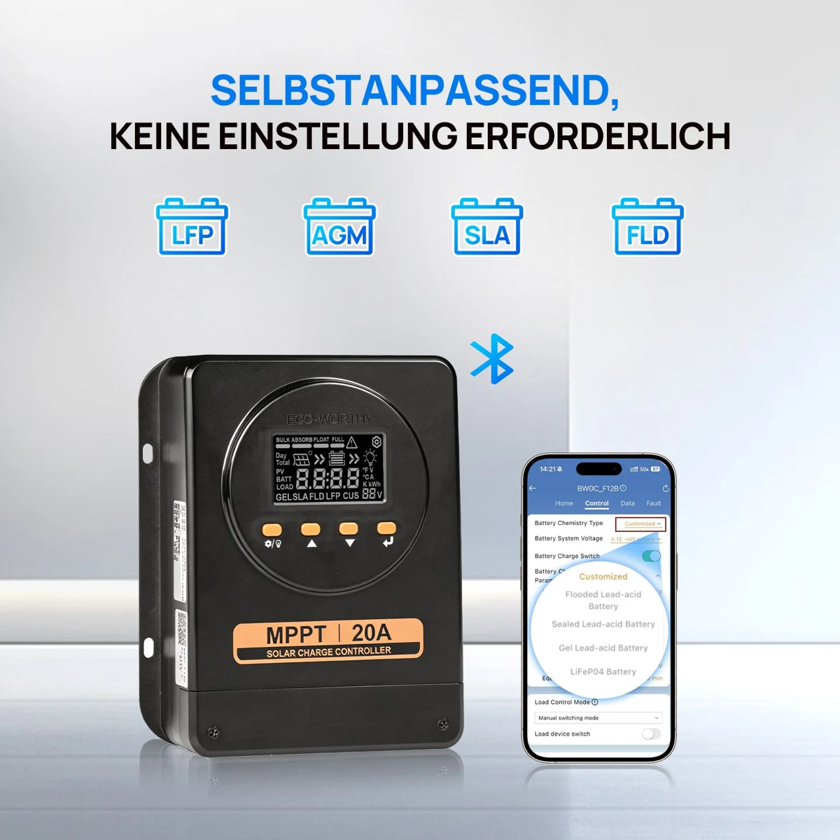 ECO-WORTHY 20A 12V/24V MPPT Solar Charge Controller with Bluetooth - 20A 12V/24V MPPT Solar Charge Controller / L03DZMPPT20A-2