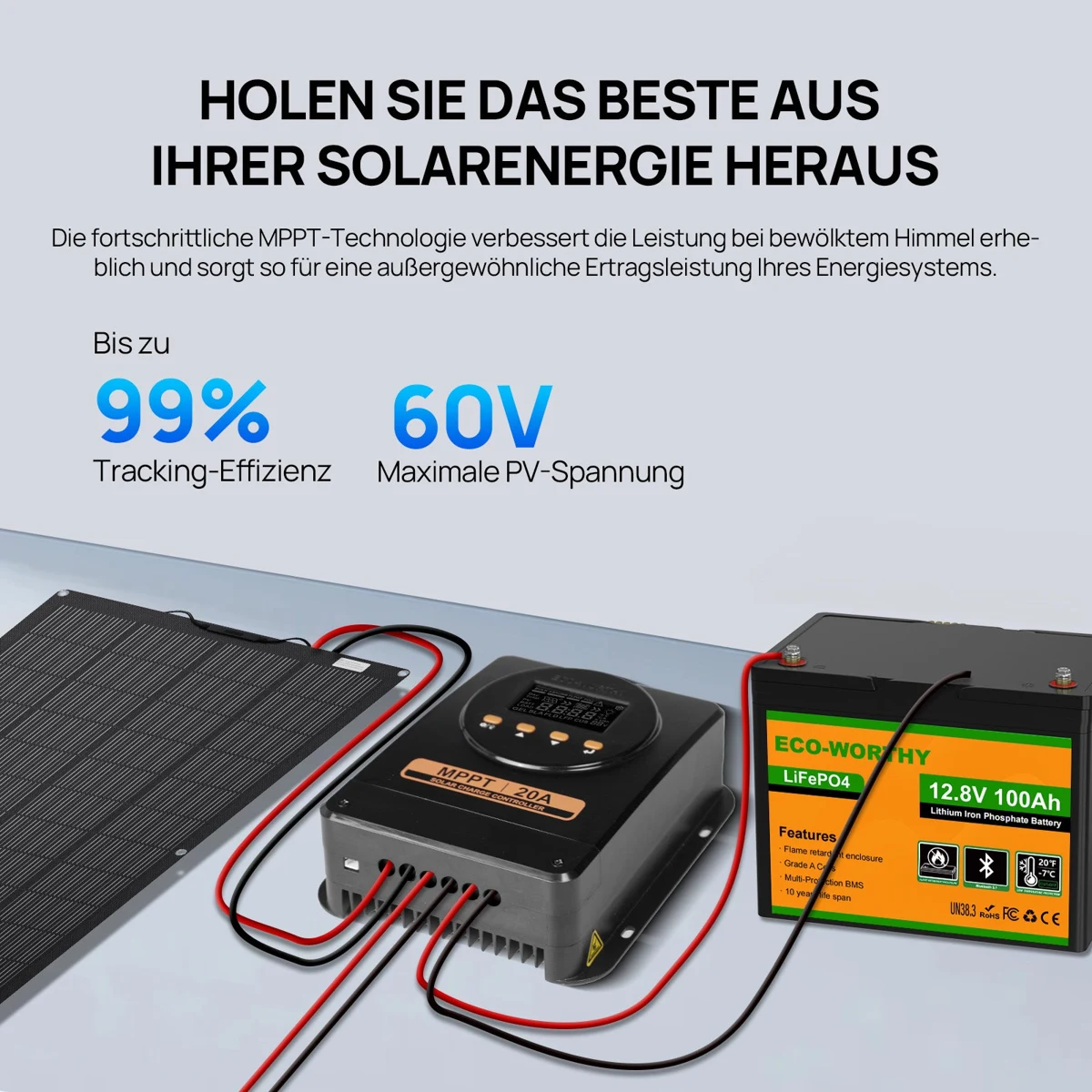 ECO-WORTHY 20A 12V/24V MPPT Solar Charge Controller with Bluetooth - 20A 12V/24V MPPT Solar Charge Controller / L03DZMPPT20A-2
