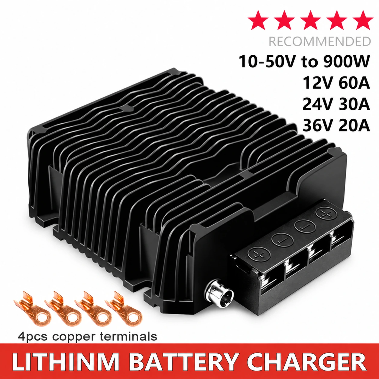 Bidirectional Battery Charger 900W DC 10-50V to 14.6V 60A / 29.2V 30A / 43.8V 20A Marine Waterproof Lithinm Battery Charger