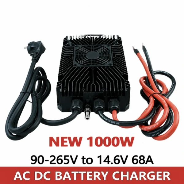 Upgraded 1000W 12V 68A AC-DC Battery Charger with Connector LED Indicator for Lithium LiFePO4 Deep Cycle Rechargeable for RV