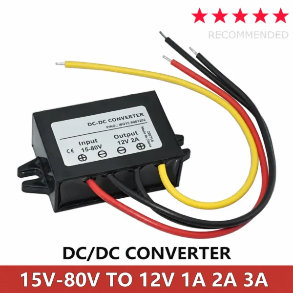 DC 15V-80V 24V 36V 48V 60V a 12V Convertitore di potenza 1A 2A 3A DC Regolatore buck Riduttore di tensione step-down per carrelli elevatori per golf cart